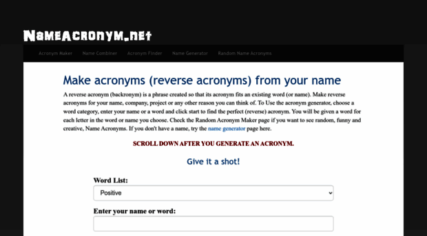 Reverse acronym generator