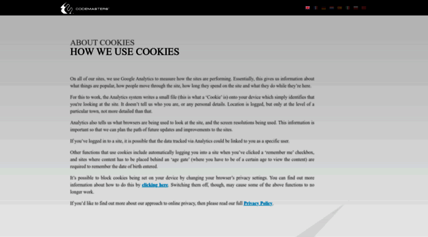 aboutcookies.codemasters.com