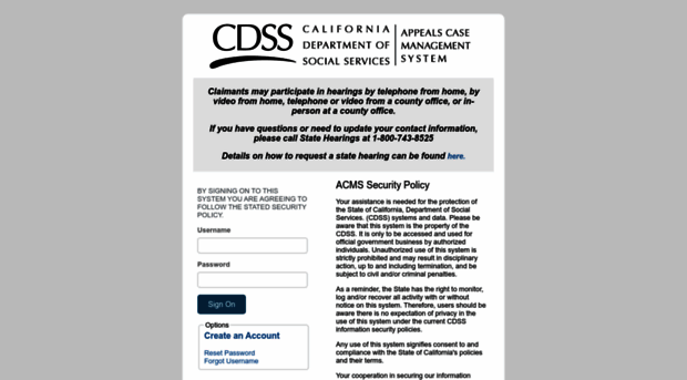 acms.dss.ca.gov - CA ACMS 3.62.2 - Sign On - ACMS Dss CA