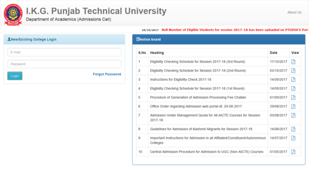 Adm.ptu.ac.in - IKGPTU Internal Data Network - Adm Ptu