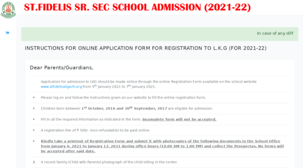 admission.stfidelisaligarh.org