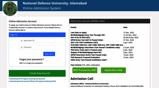 admissions.ndu.edu.pk