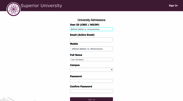 admissions.superior.edu.pk