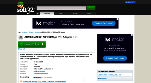 admtek-an983-10-100mbps-pci-adapter.soft32.com