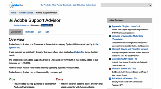 adobe-support-advisor.updatestar.com
