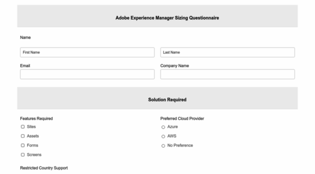 aemsizing.adobe.com - AEM Sizing Questionnaire - AEM Sizing Adobe
