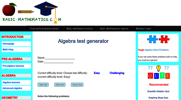 algebra-test-generator.basic-mathematics.com