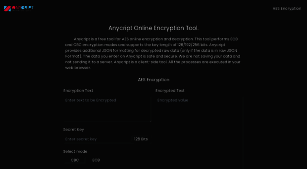 Anycript Online AES Encryption Decrypt Anycript