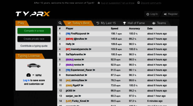 TyprX - typing races