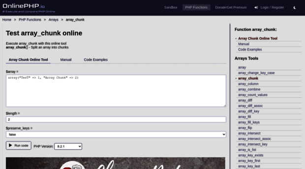 array_chunk.onlinephpfunctions.com