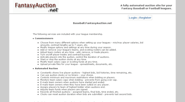 Screenshot of baseball.fantasyauction.net website