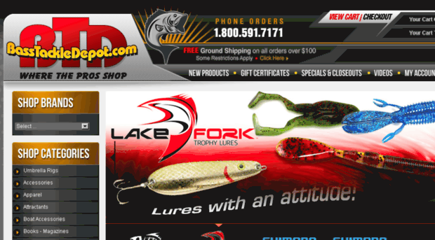 Screenshot of basstackledepot.com website