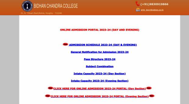 bcconlineadmissionportal.in