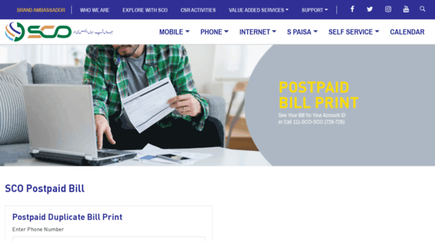 bill.sco.gov.pk - SCO Postpaid Bill - SCO - Bill SCO