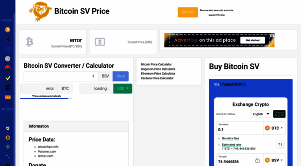 bitcoinsv.price.exchange