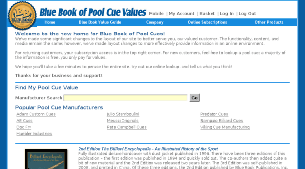 bluebookofpoolcuevalues.com