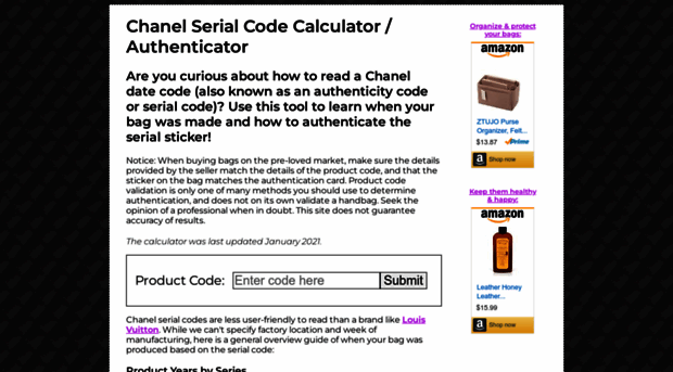 chanelcodecalc.com