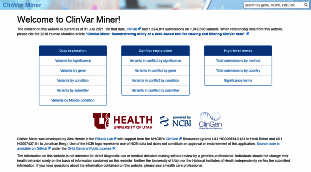 clinvarminer.genetics.utah.edu