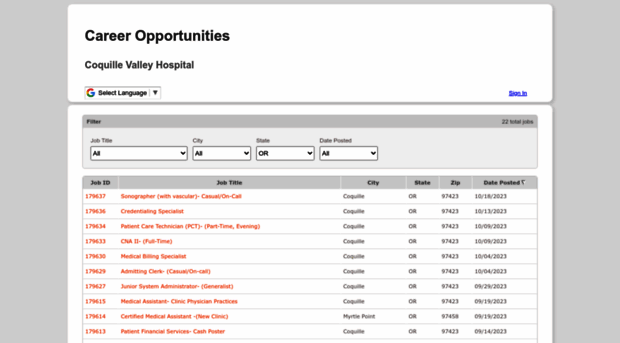 coquillevalleyhospital.companycareersite.com