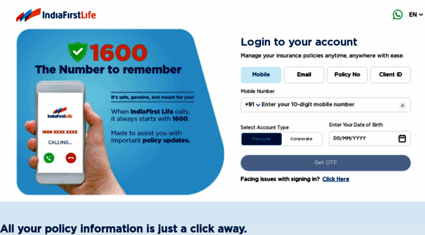 customer.indiafirstlife.com - IndiaFirst Login - Customer India First Life