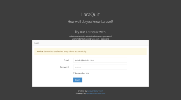 demo-laraquiz.quickadminpanel.com