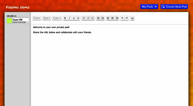 Screenshot of demo.firepad.io website