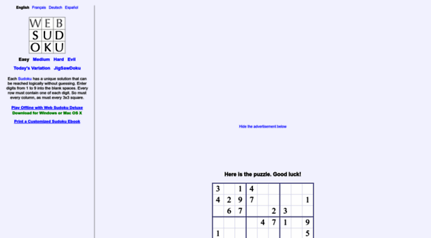 Web Sudoku - Billions of Free Sudoku Puzzles To Play Online