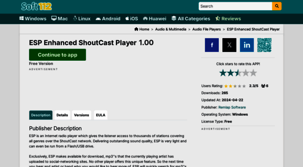esp-enhanced-shoutcast-player.soft112.com - ESP Enhanced ShoutCast ...