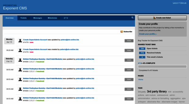 exponentcms.lighthouseapp.com