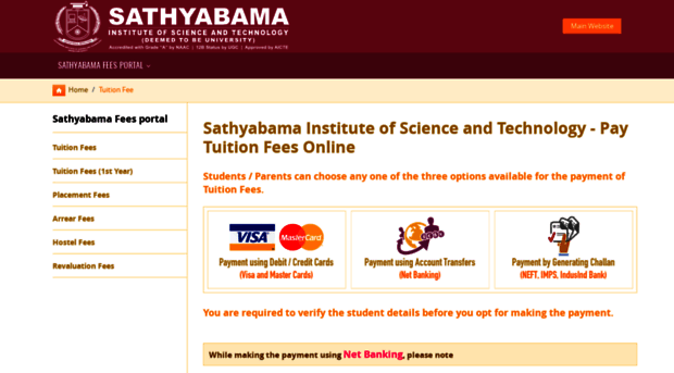 fees.sathyabama.ac.in - Tuition Fee:: Sathyabama Insti... - Fee S