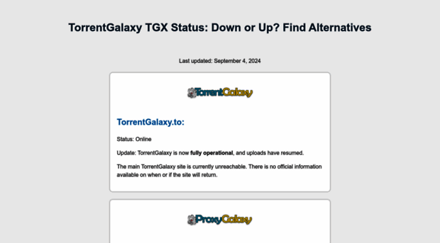 galaxytorrent.to - TorrentGalaxy TGx:Status – Sit... - Galaxy Torrent