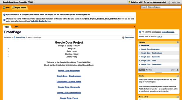 googledocsproject.pbworks.com