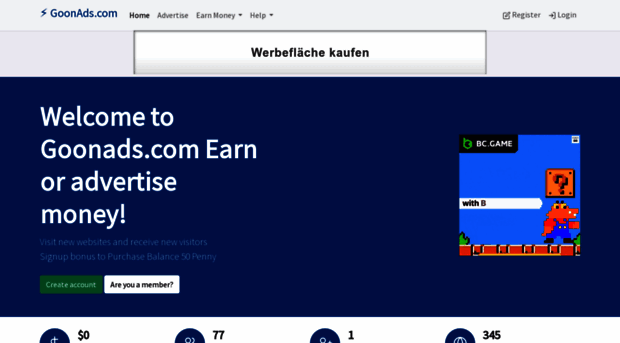 Screenshot of goonads.com website