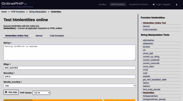 htmlentities.onlinephpfunctions.com