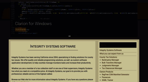 Screenshot of integritysystemssoftware.com website