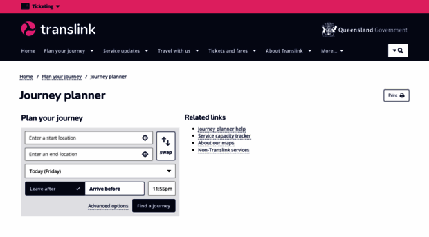 translink journey planner train