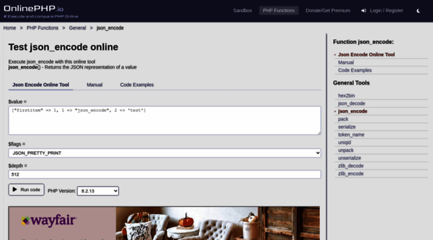 json_encode.onlinephpfunctions.com