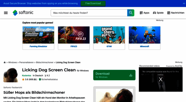 licking-dog-screen-clean.softonic.de