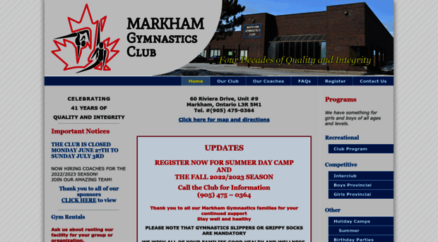 markhamgymnasticsclub.com