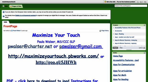 maximizeyourtouch.pbworks.com