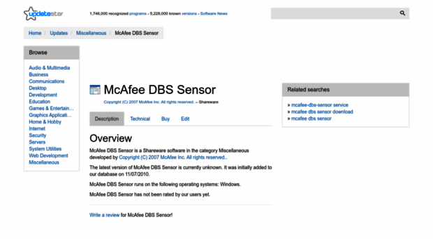 mcafee-dbs-sensor.updatestar.com