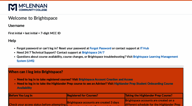 mcc.brightspace.com - Login - McLennan Community Col... - Mc C Brightspace