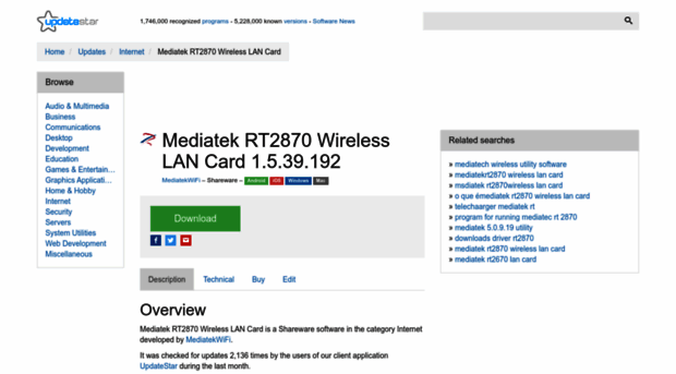 mediatek-rt2870-wireless-lan-card.updatestar.com