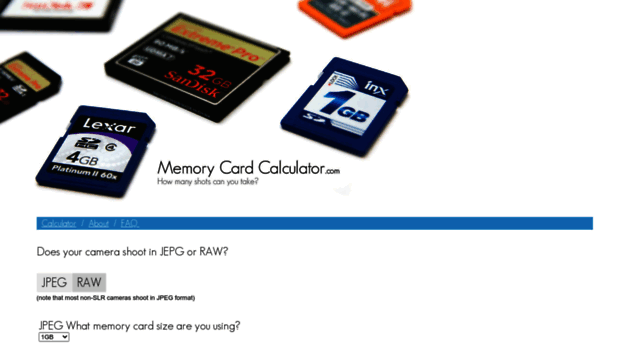 memorycardcalculator.com