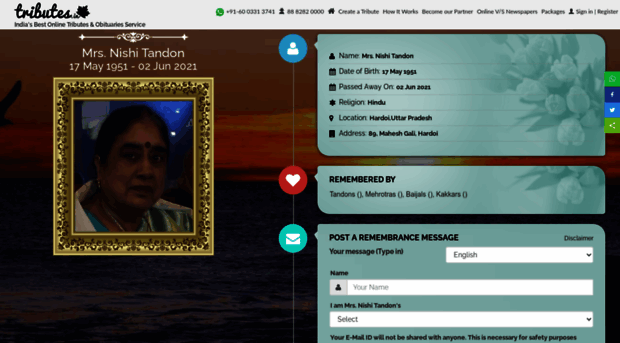 mrsnishitandon.tributes.in