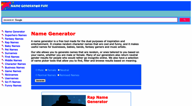 Namegeneratorfun Com Name Generator Fun Fantasy A Name