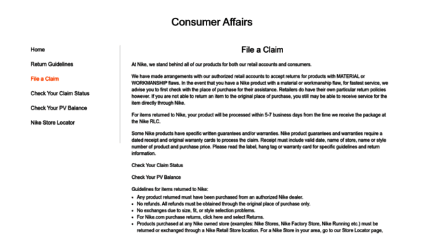 Nike, Inc. - Consumer Affairs - Nike Claim