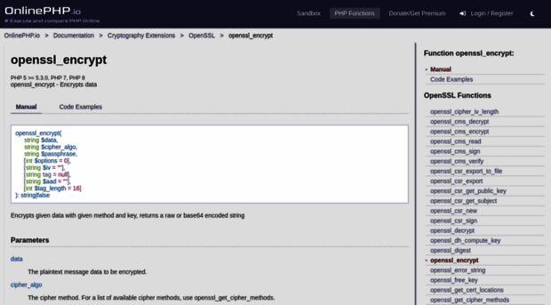 openssl_encrypt.onlinephpfunctions.com