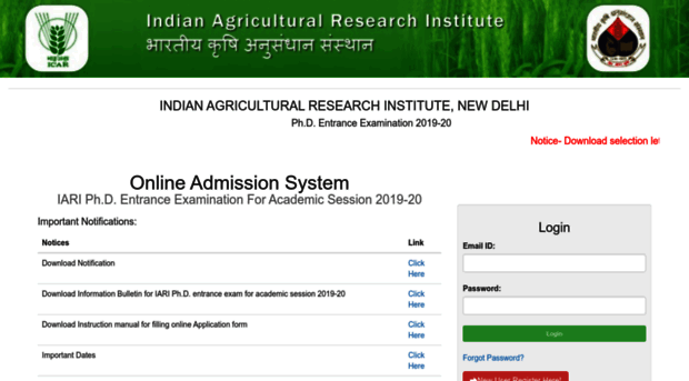 phdentranceiari.icar.gov.in