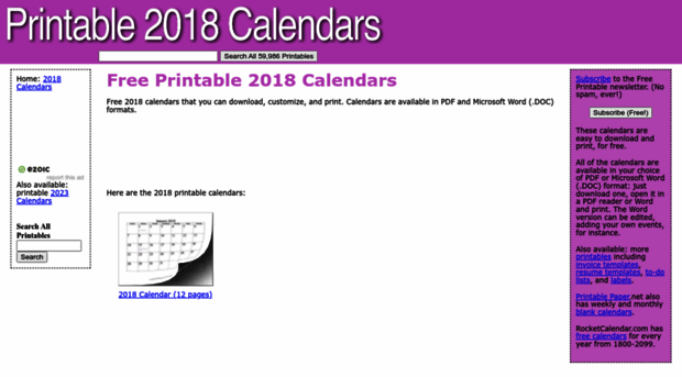 printable2018calendars.com